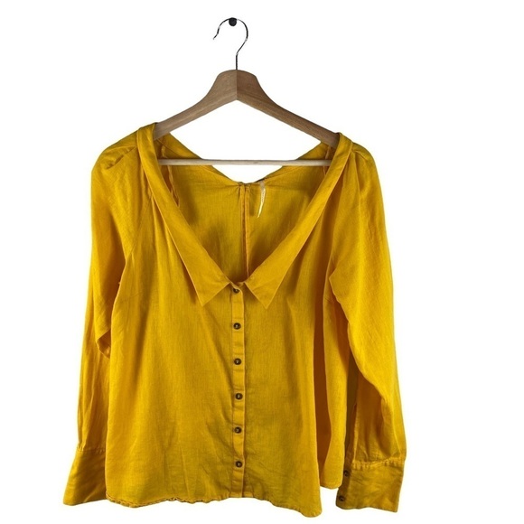 Free People V Neck Linen Button Front Tie Back Top Shirt Size XS - Picture 1 of 6